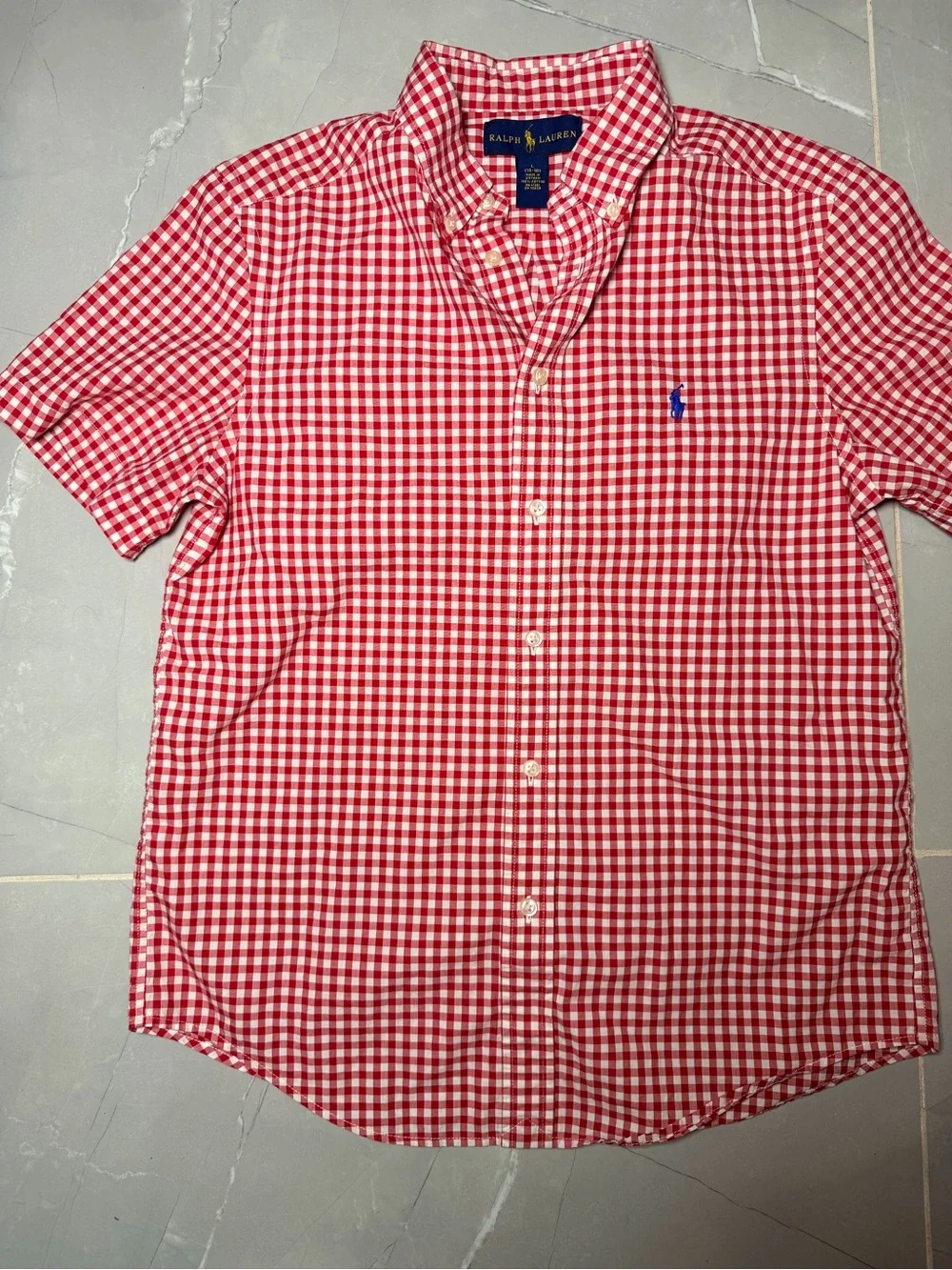 Ralph Lauren Red & White Gingham Short-Sleeve Button-Down Shirt